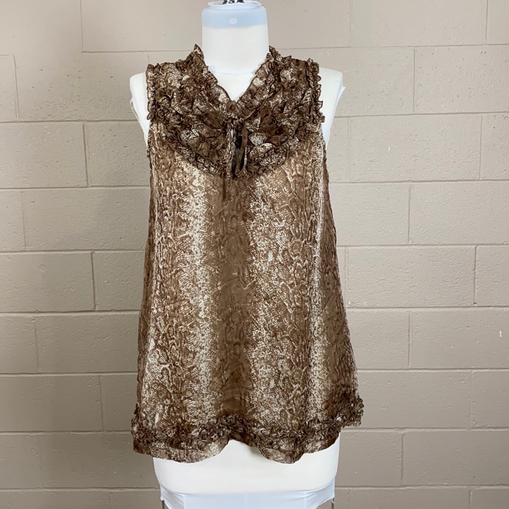 BLUE TASSEL: Brown Ruffle Tank - Picture 2 of 7